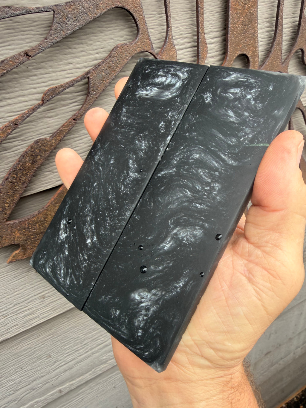 Custom resin knife scales.  Black steel 