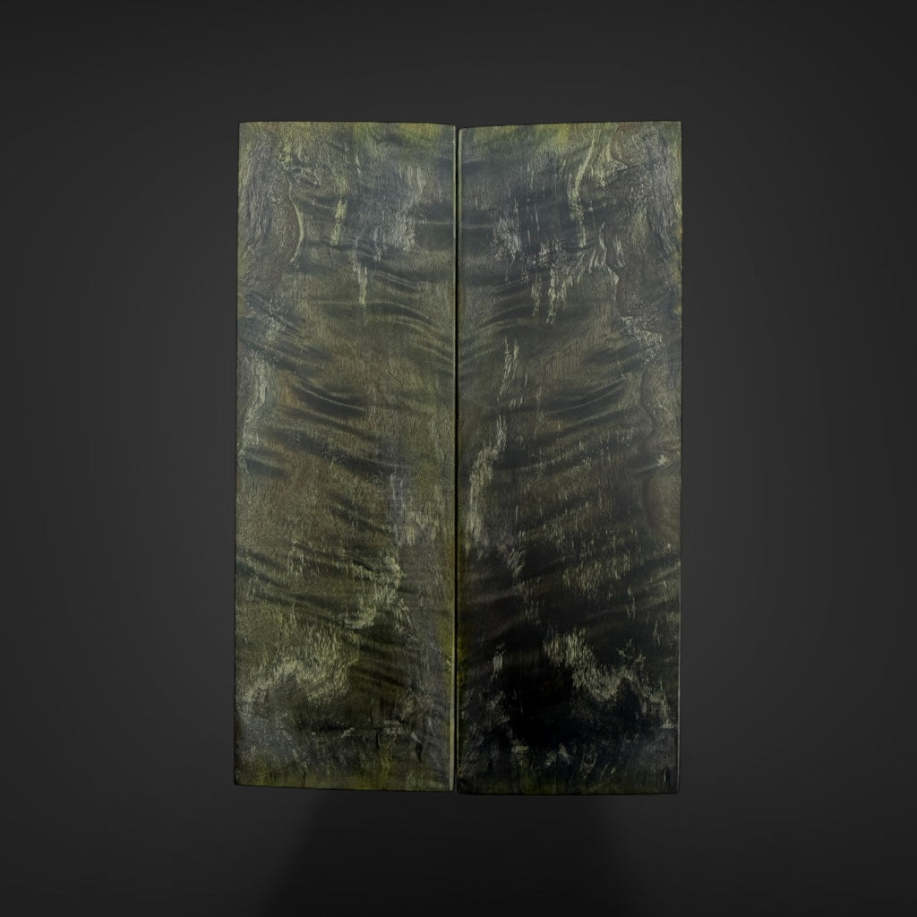 Quilted maple Burl knife scales  double dyed black and green 